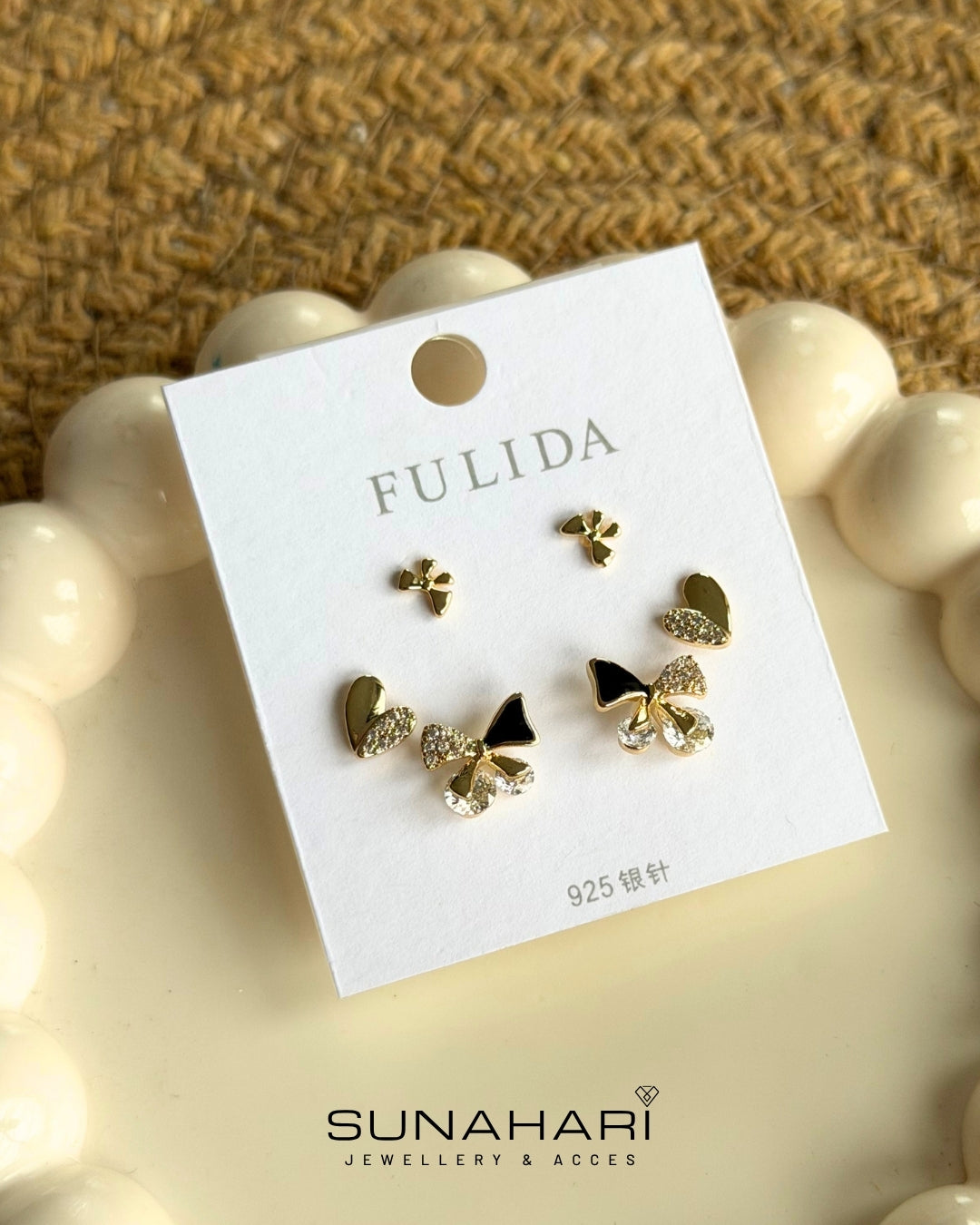 Bow Heart Piercing Earrings Combo
