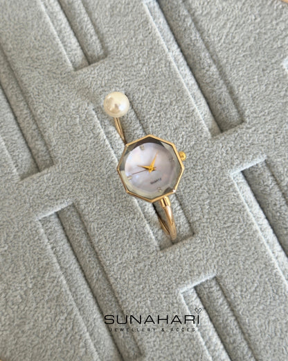 Pearl Round Gold Watch