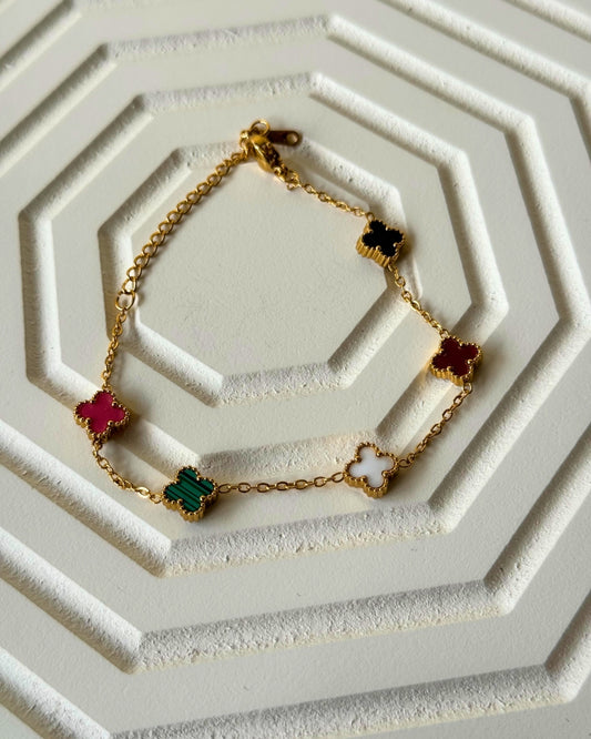 Colourful Clover Charms Golden Chain Bracelet