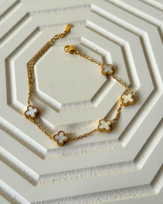 White Clover Charms Golden Chain Bracelet